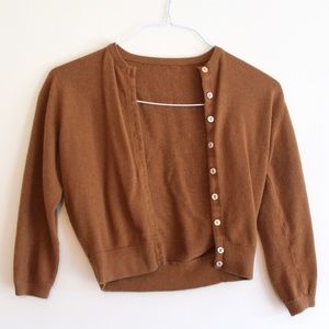 90s Vintage Cropped Fitted Beige Cardigan